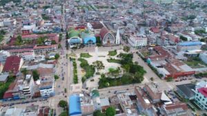 Ciudad de Pucallpa, plaza de armas en vista aérea
